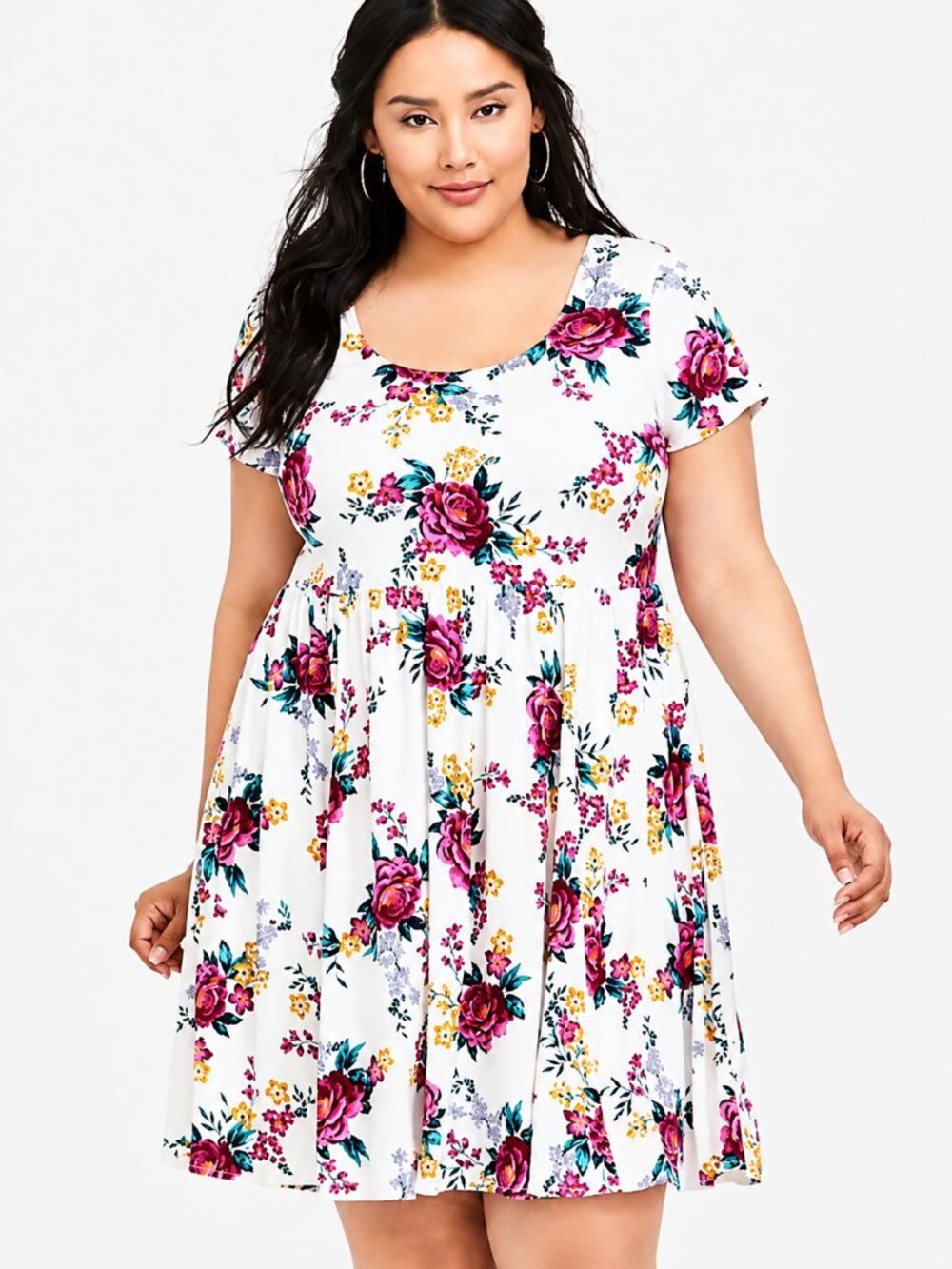 Torrid Floral Challis Strappy Back Skater Dress Size 3X White Pink